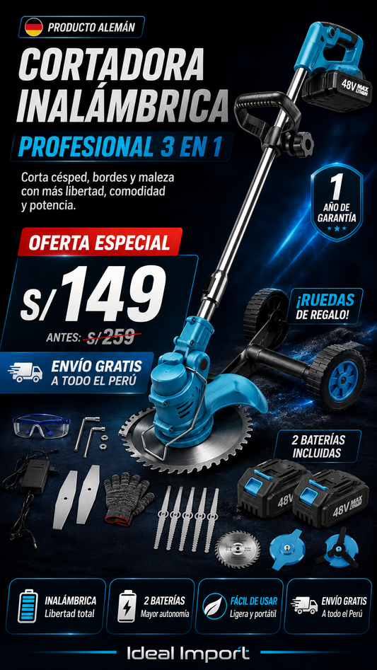 Cortadora Inalambrica Profesional 3 en 1 (Incluye 2 Baterías + cuchillas de regalo) | Envío GRATIS a todo el Perú